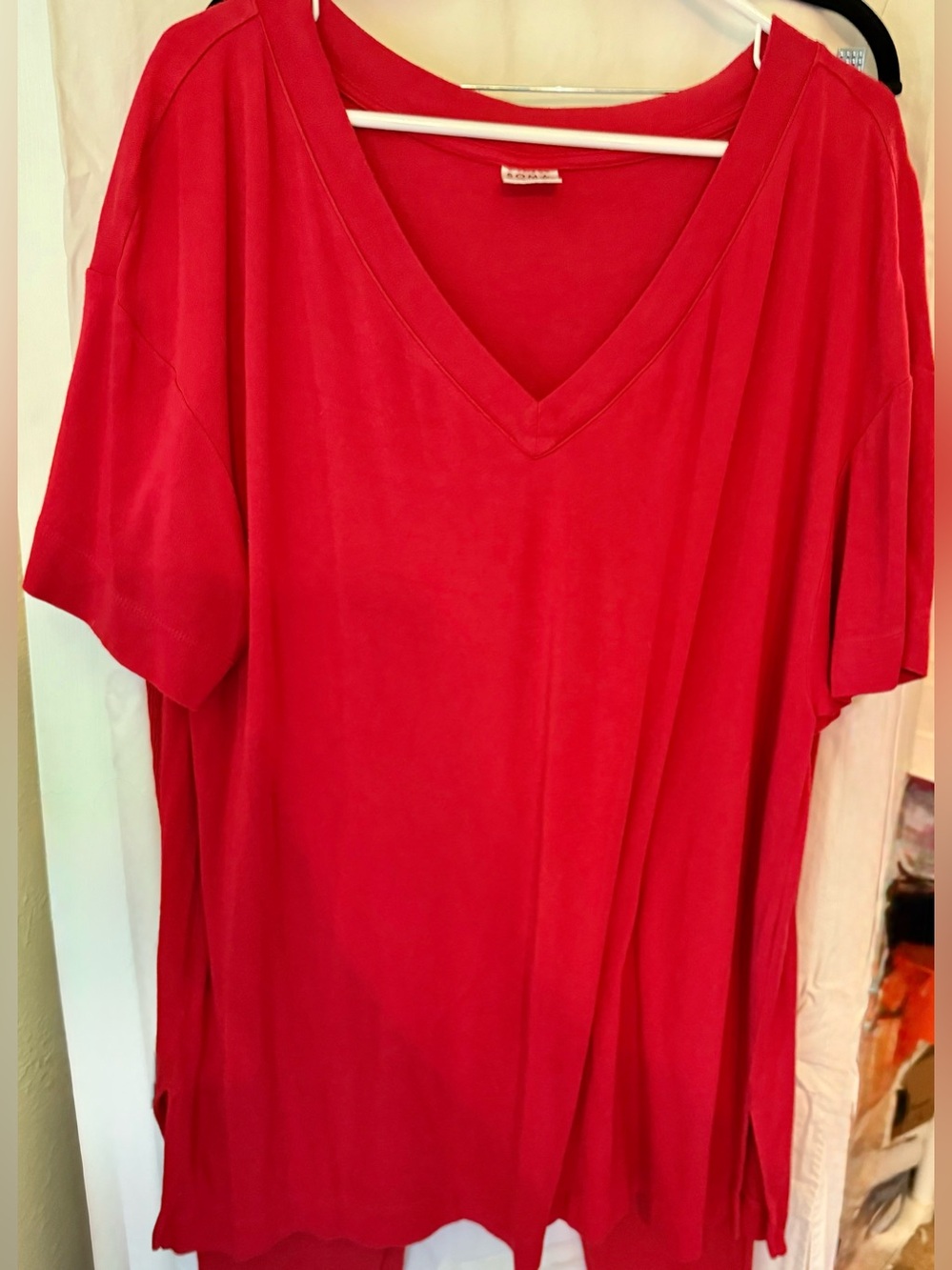 Soma Women's Red V-Neck Short Sleeve Top & pant set